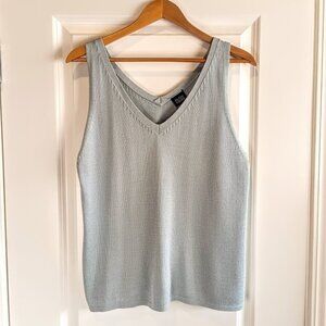 Eileen Fisher Light Blue Cotton V-Neck Sleeveless Sweater